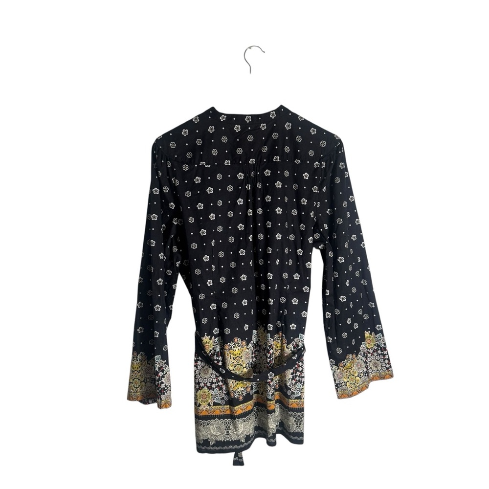 Robert Graham Paisley Carlisle Tunic Top Black White Tie Waist Floral Size XL - Picture 7 of 8